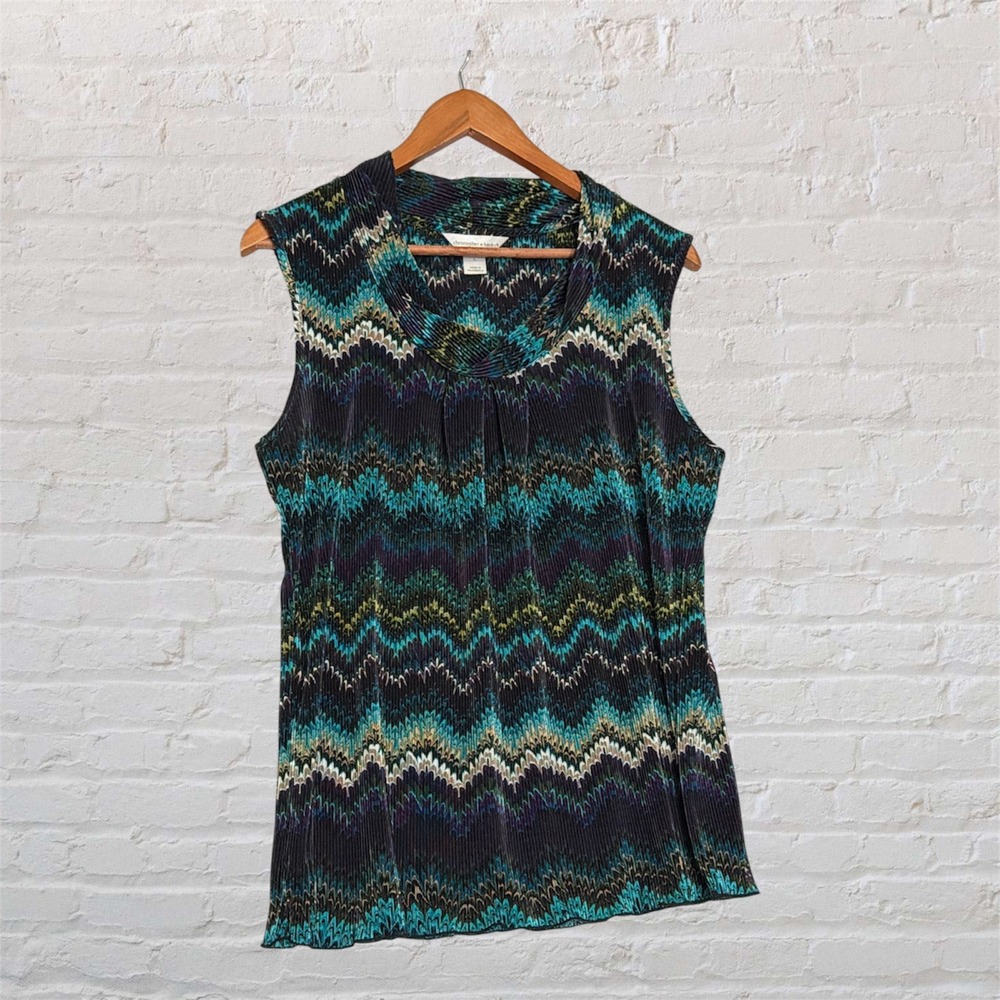 Christopher & Banks‎ Chevron Plisse Cowl Neck Sleeveless Top Teal Purple Large